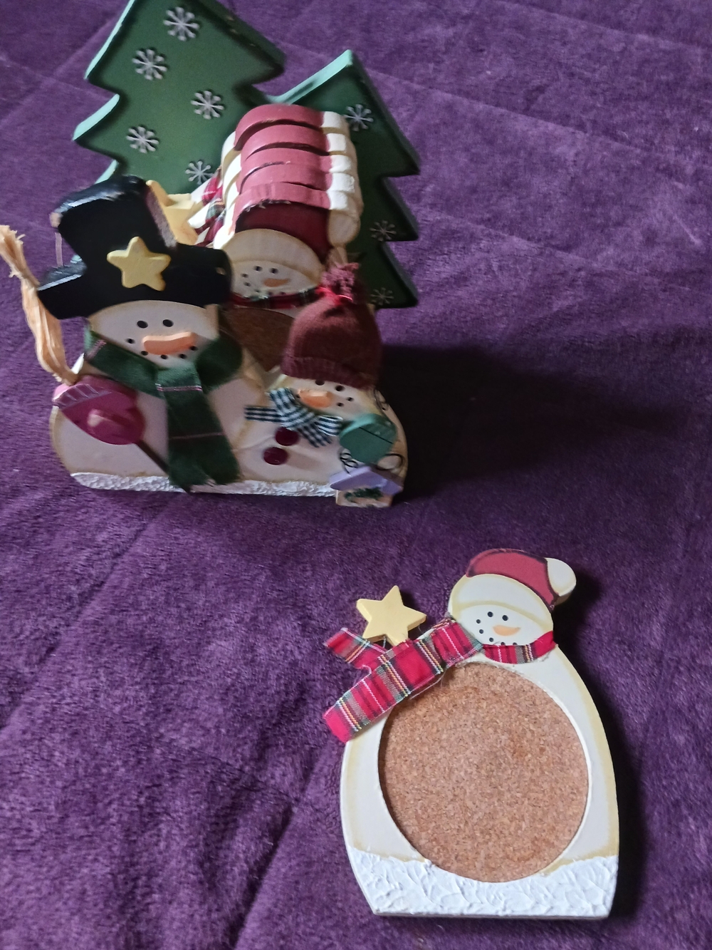 Holiday Snowman Coaster Set - Red and Green
